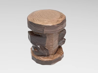 Solid wood carved stool 666 3d model