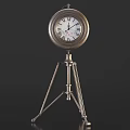 Vintage Metal Floor Clock With Round Dial Roman Numerals And Tripod Stand