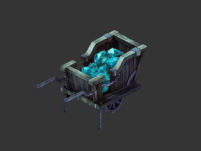 Vintage Wooden Cart Filled With Sparkling Blue Crystals And Rustic Design 3d model