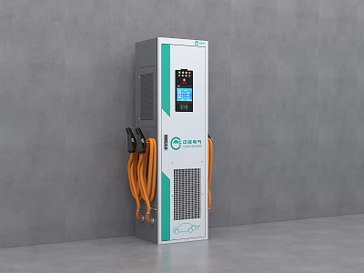 Charging Hero EV Charger In White Green Design With Orange Cables On Grey Wall 3d model