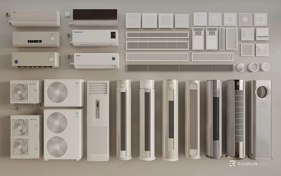 Different Types of Air Conditioners and Fans Home Appliances Collection 3d model 