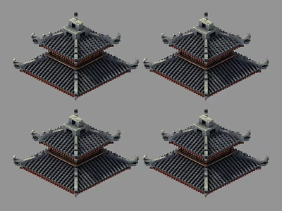 Traditional Chinese Architectural Component With Multi layered Roof Curved Eaves And Decorative Tiles 3d model