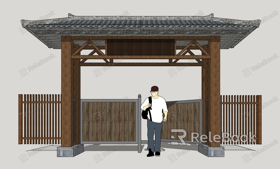 Chinese Style Gate Rural Folk Courtyard Gate model