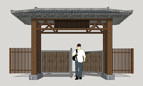 Chinese Style Gate Rural Folk Courtyard Gate 3d model