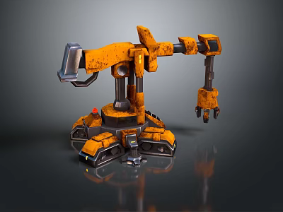 Intelligent Industrial Machine With Orange Robotic Arm Multi Jointed Wheeled Base 3d model