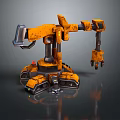 Intelligent Industrial Machine With Orange Robotic Arm Multi Jointed Wheeled Base