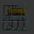 Industrial Equipment Structure With Yellow Storage Tank And Blue Metal Platform