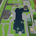 Modern Urban Building Complex Featuring High Rise Structures Central Plaza And Green Spaces