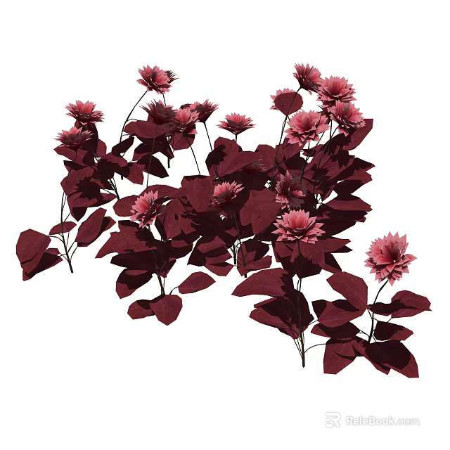 Red Flowers And Crimson Leaves Botanical Arrangement With Lush Foliage And Vibrant Petals 3d model 