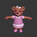 Cute 3D Teddy Bear Character With Pink Dress White Bow And Orange Arms