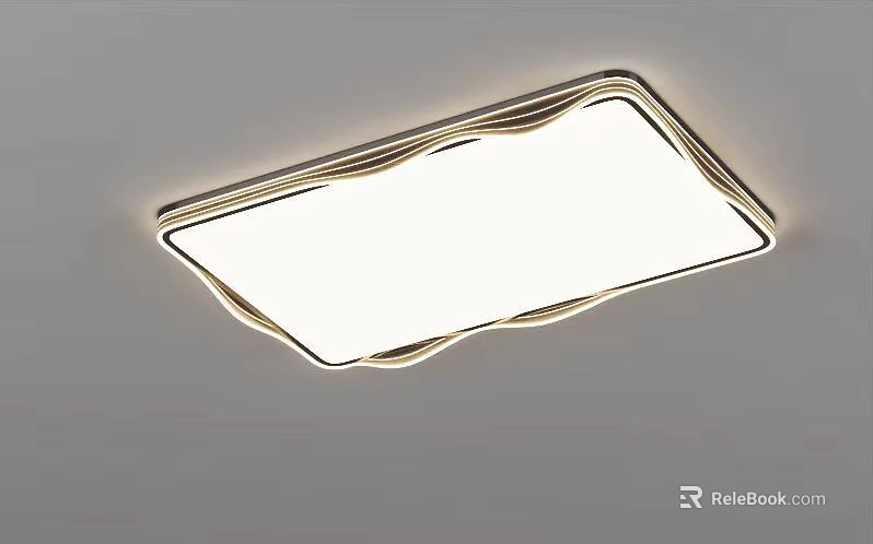 Modern Rectangular Ceiling Light With Gold Wavy Frame And White Panel 3d model
