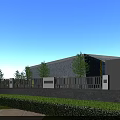 Modern School Buildings With Green Roofs Sports Field And River Surrounded By Trees