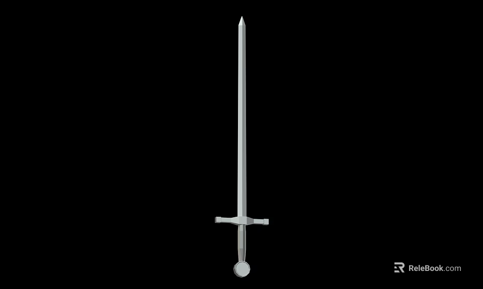 Medieval Long Sword With Silver Blade Cross Hilt And Historical Metal Construction 3d model 