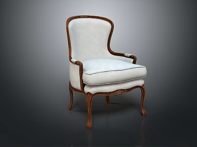 Classic Single Sofa With Wooden Frame Carved Details And Light Colored Cushion 3d model