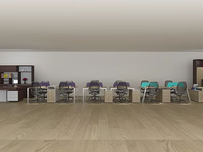 Modern Spacious Open Plan Office Desks With Ergonomic Chairs And Under Desk Storage Cabinets 3d model