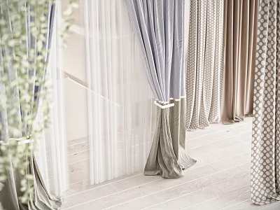 Various Curtain Styles Including Sheer Velvet And Patterned Designs For Home Interior 3d model