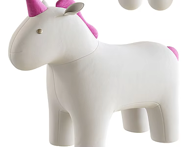 Cute Unicorn Shaped White Kids Chair with Pink Horn and Tail Design 3d model