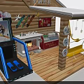 Beijing 2022 Olympic Gift Display Wooden Cabin With Ski Equipment And Sports Silhouettes