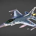 Camouflaged Military Fighter Jet With Green Cockpit Mounted Missiles And Flaming Tail