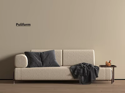 Poliform Beige Chaise Lounge With Grey Cushions Throw Blanket And Side Table 3d model