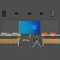 Classroom Tables And Chairs Set With Large Screen Cameras And Speakers