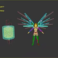 Futuristic Female Character With Blue Tech Inspired Wings And Spiral Object