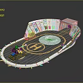 Helipad Facility With Yellow H Mark Gray Surface Surrounding Structures And Green Equipment