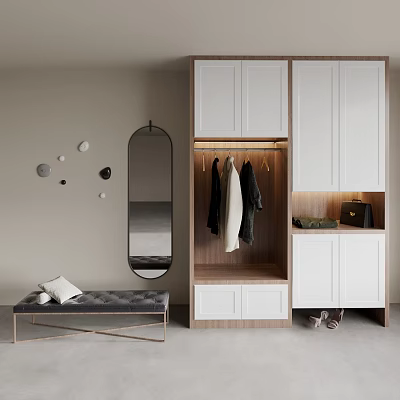 Modern Shoe Cabinet Interior Design With Bench Mirror Clothing Rack And Shoes 3d model
