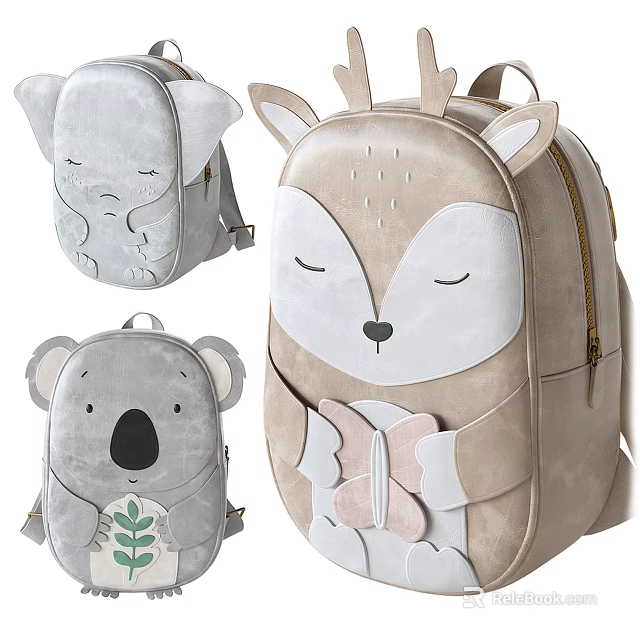 Cute Animal Shaped Backpacks with Soft Material Elephant Koala Fox Designs for Kids 3d model 