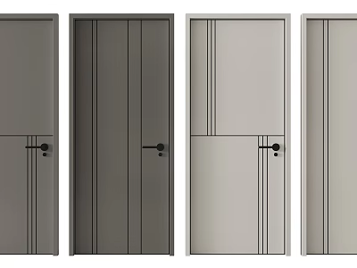 Various Modern Hinged Doors In Neutral Gray Tones With Vertical Panel Designs 3d model