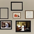 Decorative Photo Frames With Musical Art And Empty Frames On Wall 3d model