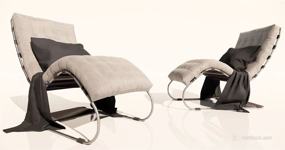 Modern Gray Fabric Lounge Chair With Metal Frame And Matching Black Ottoman 3d model 
