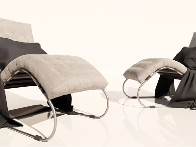 Modern Gray Fabric Lounge Chair With Metal Frame And Matching Black Ottoman 3d model