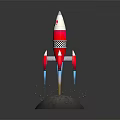 Red And White Rocket Launching From Moon Surface With Flames During Space Exploration