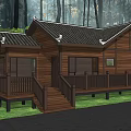 Traditional Detached Villa With Wooden Structure Classic Roof Forest Surroundings Deck Steps Green Lawn