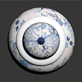 Carved Blue and White Ceramic Jar Sculpture With Floral Bird Designs And Lid
