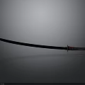 Katana With Black Scabbard Red Handle Long Blade On Gray Gradient Background And Reflection