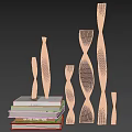Modern Decorative Ornament Set With Twisted Black Sculptures And Stacked Books