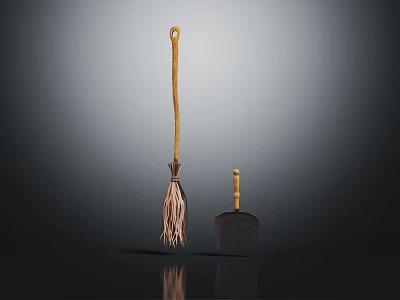 Essential Household Cleaning Tools Broom With Wooden Handle Natural Bristles And Dustpan 3d model