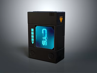 Black Retro Digital Device With Blue Screen CYS Text Yellow Logo And Control Buttons 3d model
