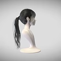 Game and Movie Character 3D Model Asian Female with Black Ponytail Hair on White Mannequin