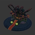 Architectural Component With Black Gold Structure Circular Platform And Pink Staircase