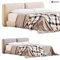 Modern Bed Interior Design With Upholstered Headboard White Pillows And Plaid Blanket