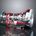 Contemporary Household Kitchen Device With Red Silver Finish And Internal Mechanism Parts