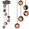 Modern Black And Copper Spherical Pendant Chandelier With Multiple Hanging Design 3d model