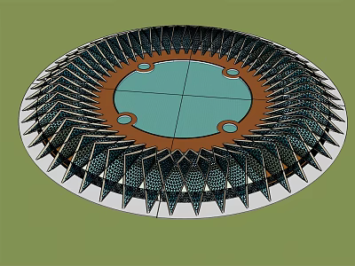Mechanical Circular Component with Blue Center Brown Ring and Radial Black Blades 3d model