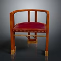 Wooden Chair With Curved Armrests Red Upholstered Seat And Rivet Details Square Legs Design