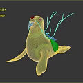 Green Seal Like Creature Character With White Branch Decorations And Glowing Elements 3d model