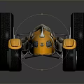 Orange Vintage Race Car With Large Black Wheels And Classic Logo Design