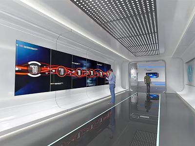 Modern Exhibition Hall Interior With Digital Display Walls And Ambient Lighting Design 3d model
